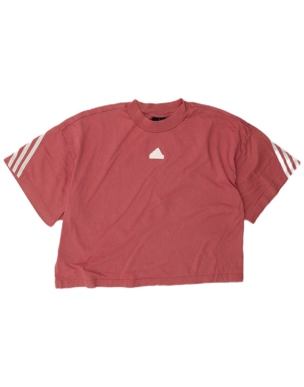 Tricou crop Adidas pentru femei, Marea Britanie 16/18, bumbac mare, roz