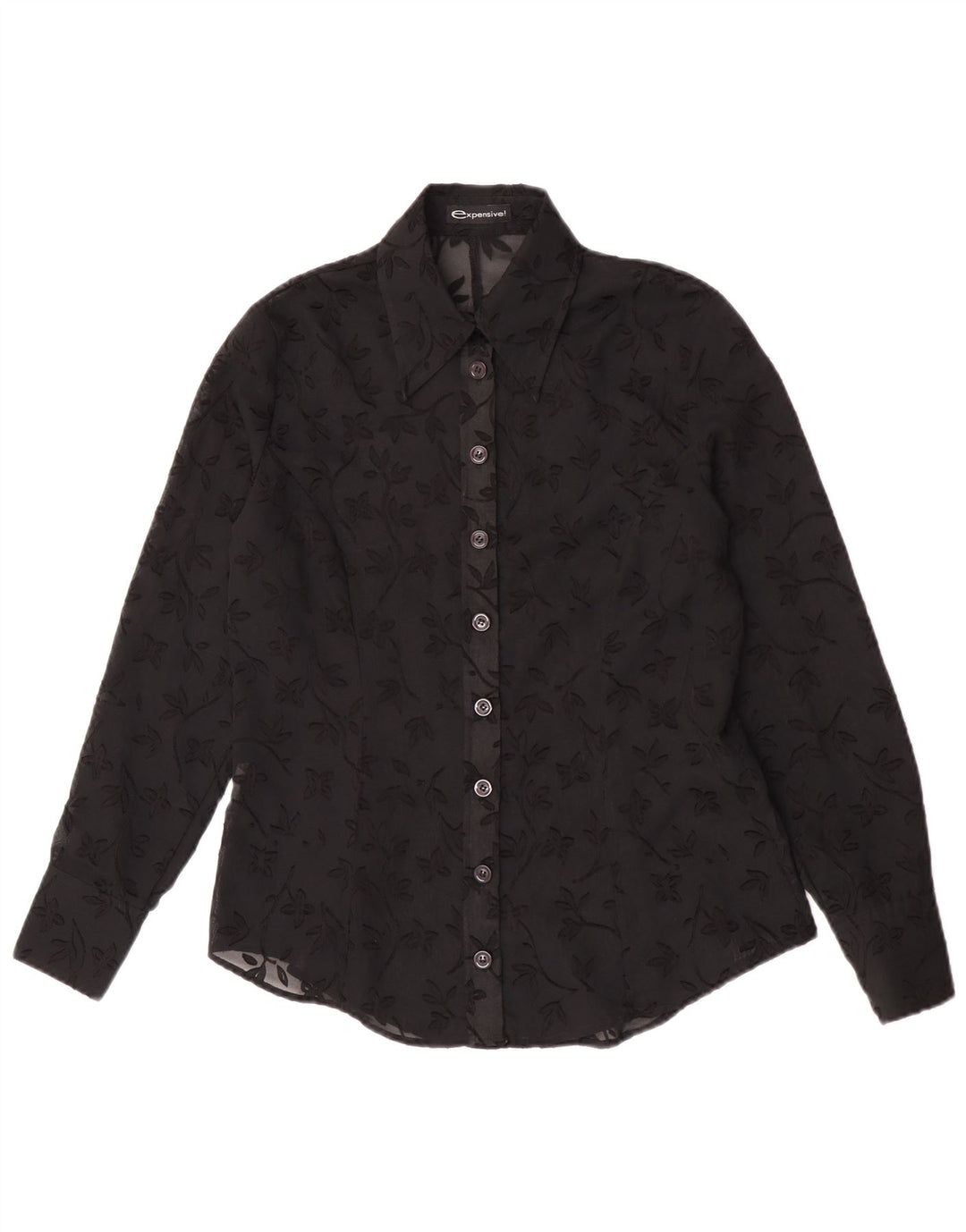 Bluză cămașă transparentă pentru femei vintage IT 44 Poliester Floral Negru Mediu