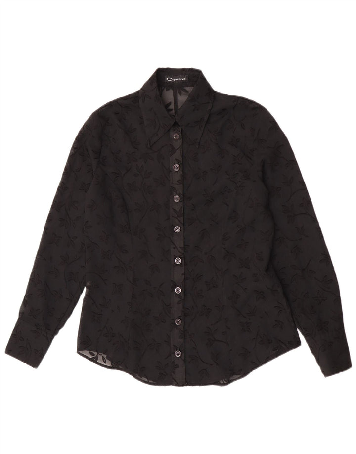 Bluză cămașă transparentă pentru femei vintage IT 44 Poliester Floral Negru Mediu