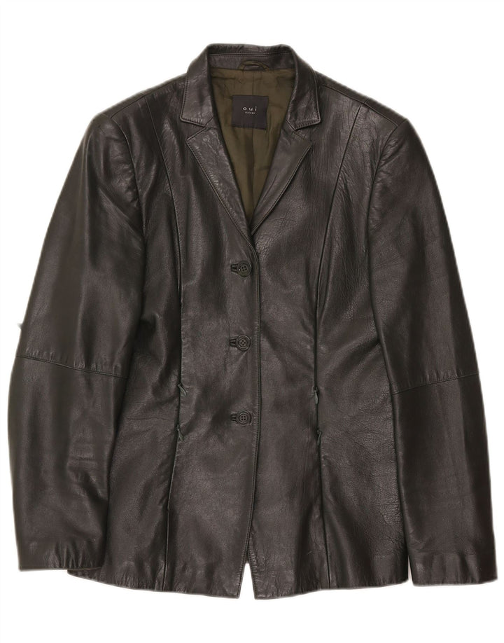Blazer din piele pentru femei Oui, cu 3 nasturi, UK 10 Mic din piele kaki