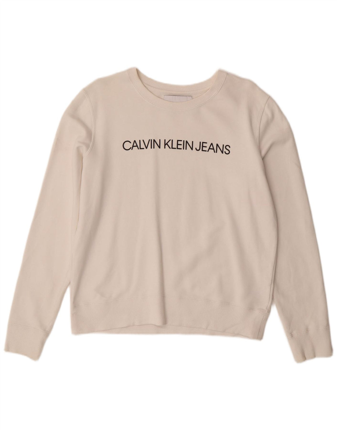 Calvin Klein Jeans Pulover cu grafic pentru femei UK 14 Medium White