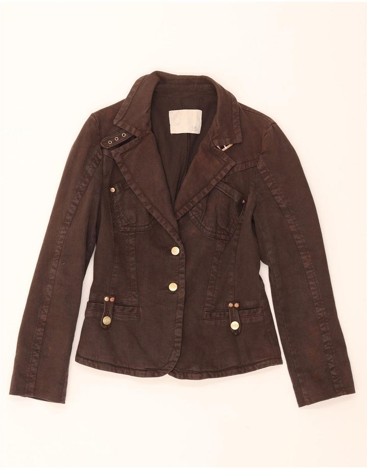 BYBLOS Womens 2 Button Blazer Jacket IT 42 Medium Brown Cotton Vintage Byblos and Second-Hand Byblos from Messina Hembry 