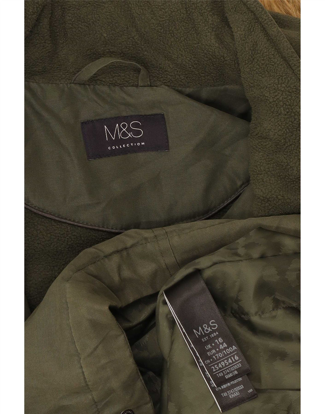 Jachetă parka cu glugă pentru femei Marks & Spencer UK 16, mare, kaki, poliester