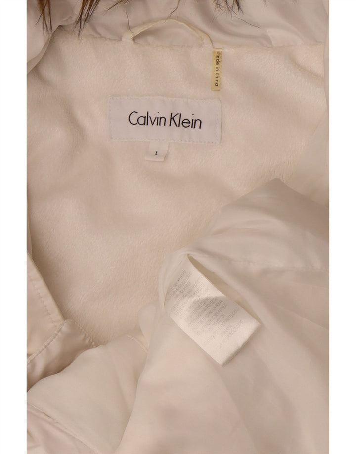 Jachetă căptușită cu glugă Calvin Klein pentru femei UK 16 Poliester alb mare