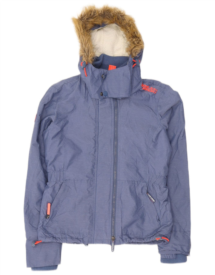 Jachetă Superdry pentru femei cu glugă Sherpa Windbreaker UK 14 Medium Blue
