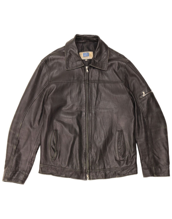 Jachetă de piele pentru bărbați Lavorazione Artigianale IT 48, piele medie neagră