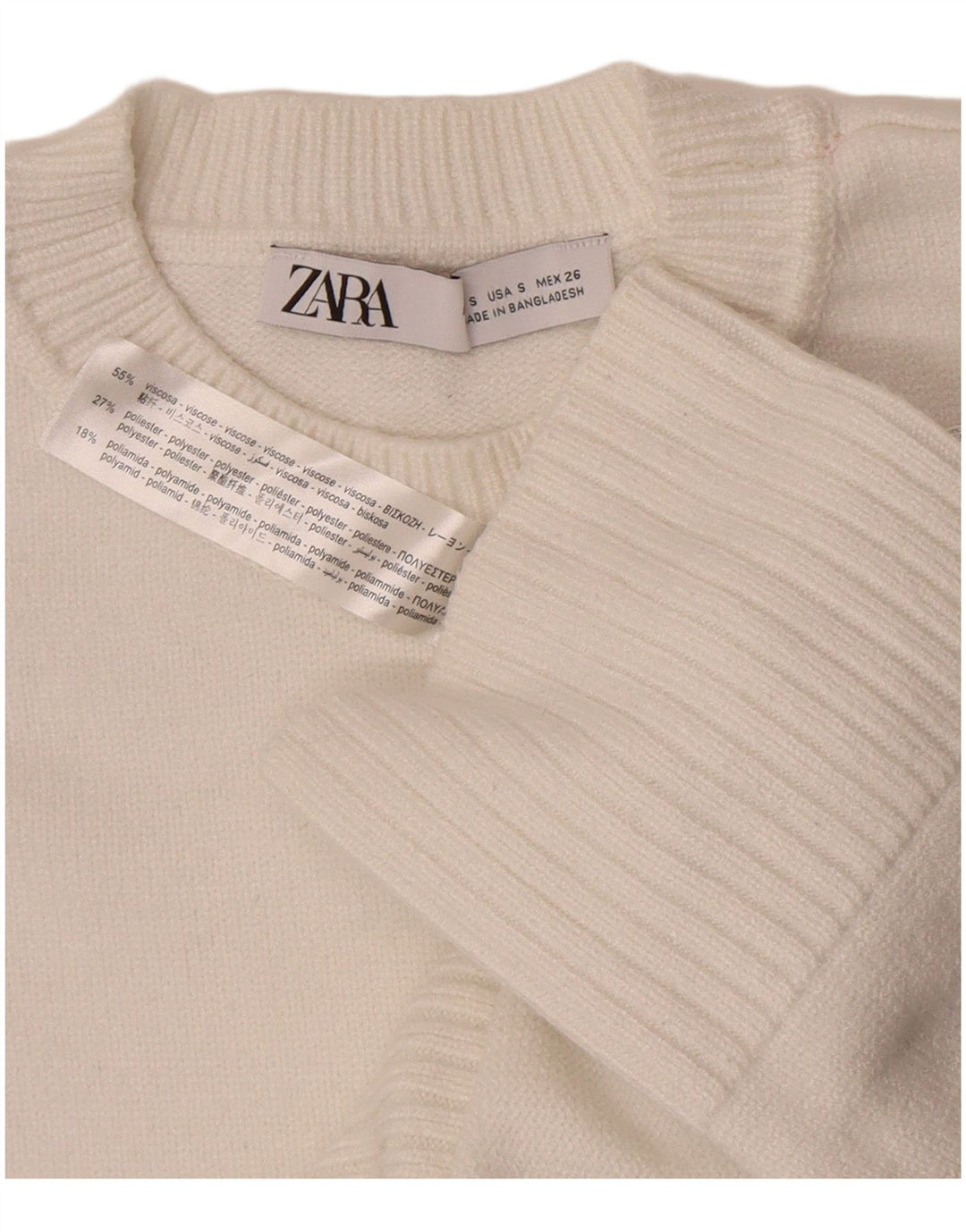 Pulover supradimensionat pentru femei Zara, cu gât crew, UK 10, mic, alb, viscoză