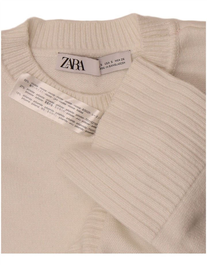 Pulover supradimensionat pentru femei Zara, cu gât crew, UK 10, mic, alb, viscoză