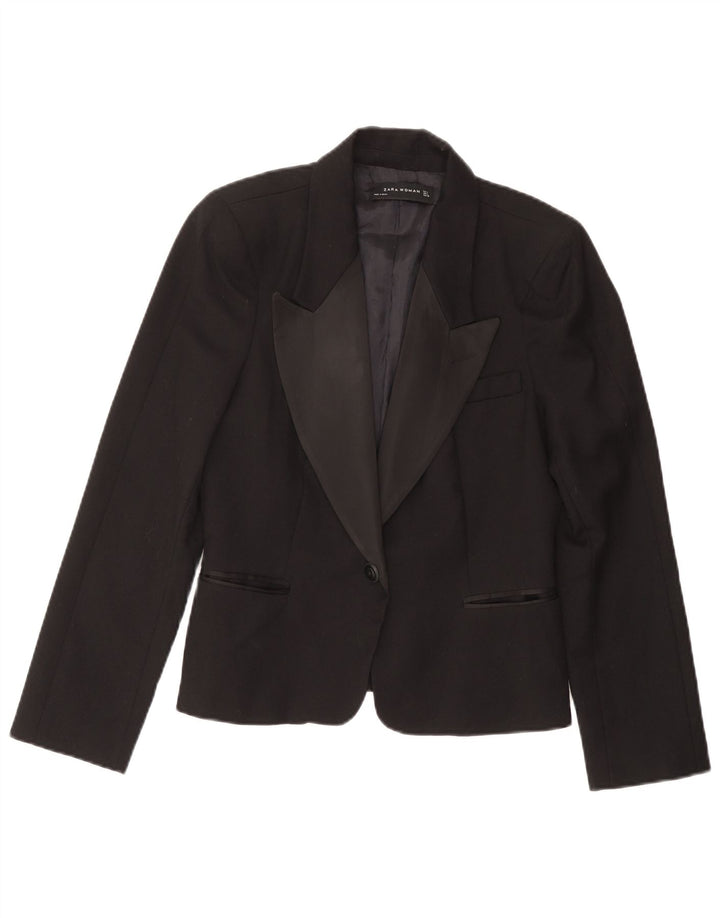 Blazer pentru femei Zara, cu 1 nasture, UK 16, lână mare, neagră