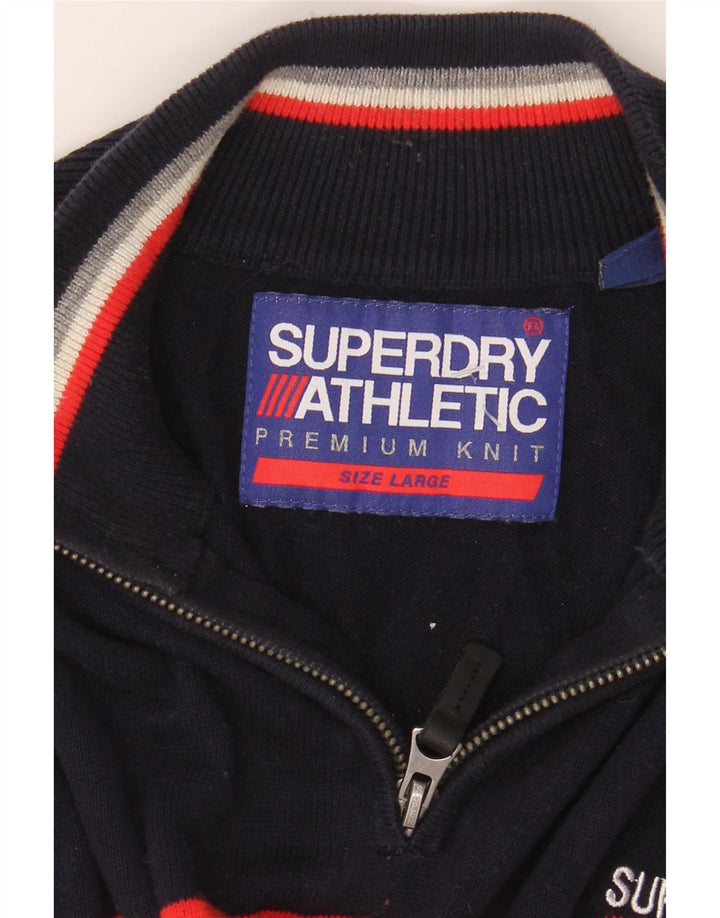 Pulover Superdry pentru bărbați, cu fermoar, cu gât, mare, bleumarin, color block