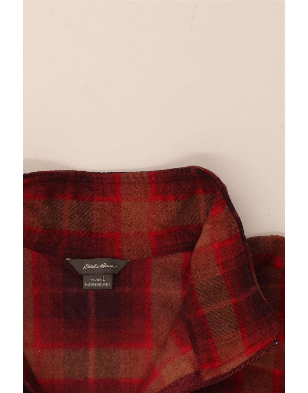EDDIE BAUER Womens Zip Neck Fleece Jumper UK 16 Large Red Check Polyester Vintage Eddie Bauer and Second-Hand Eddie Bauer from Messina Hembry 