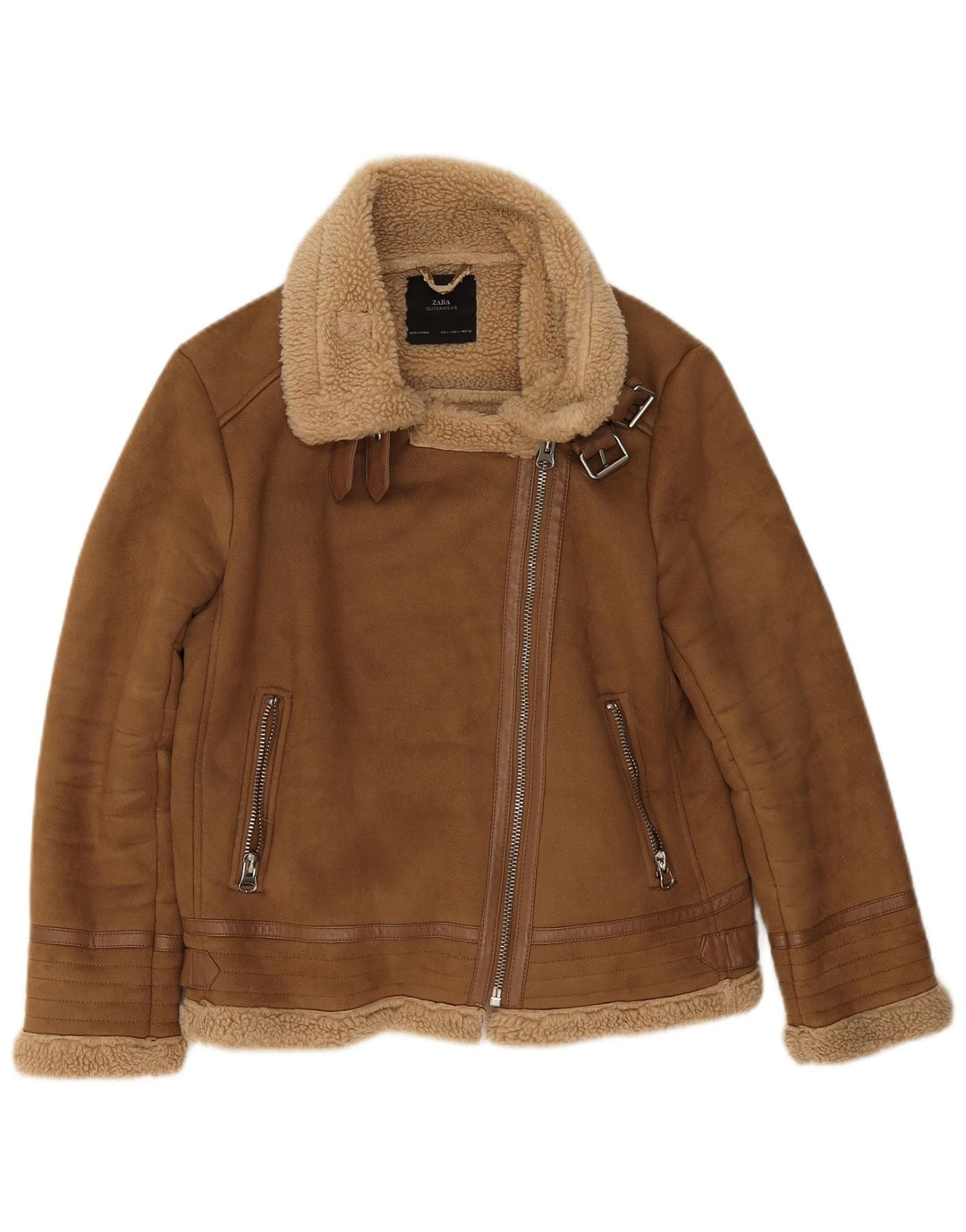 Jachetă Sherpa pentru femei Zara UK 16, mare, bej, poliester