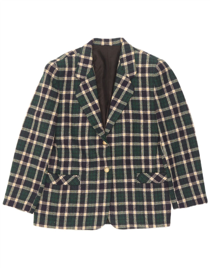 Jachetă vintage pentru femei cu 2 nasturi IT 44 Lână cu carouri verde mediu