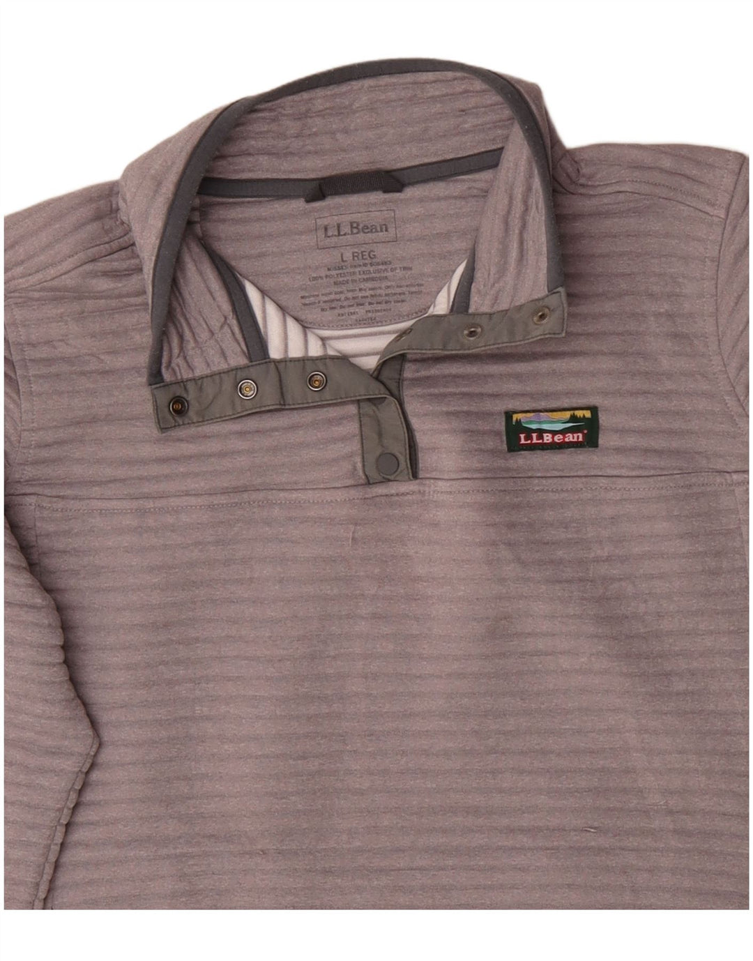 L.L.Bean Pulover pentru femei cu gât cu nasturi, UK 16, mare, gri, poliester