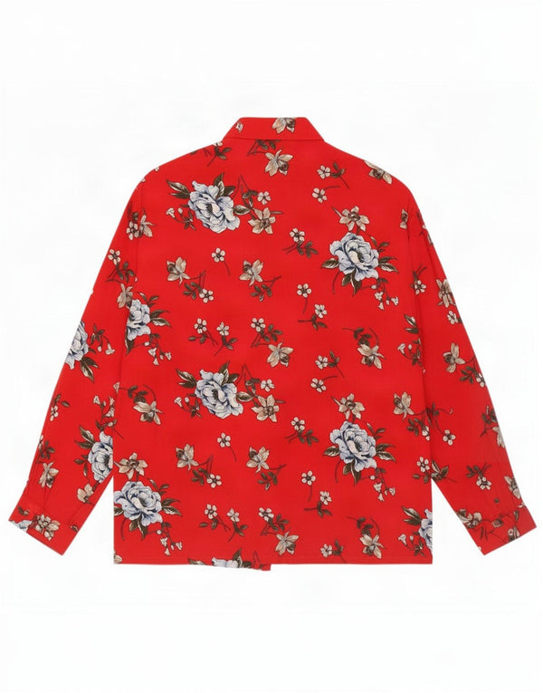 Bluză de cămașă vintage pentru femei UK 16, mare, roșu, floral, viscoză