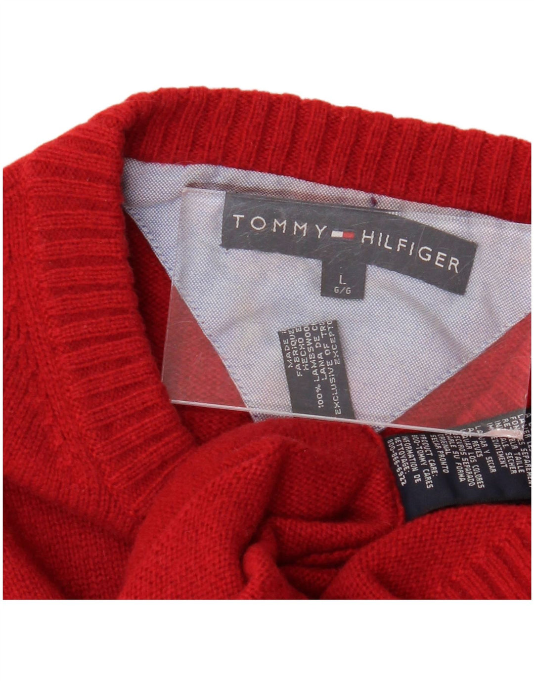 Pulover pentru bărbați TOMMY HILFIGER Pulover cu gât roșu mare lână