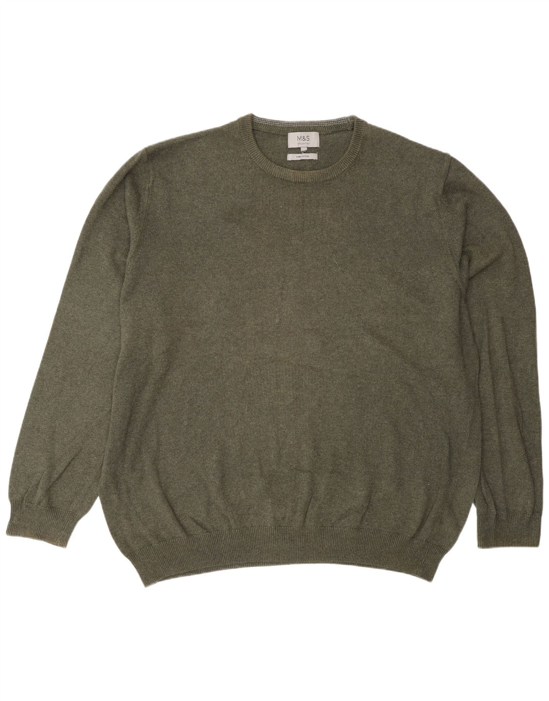 Pulover pentru bărbați Marks & Spencer cu gât crew, bumbac verde 2XL