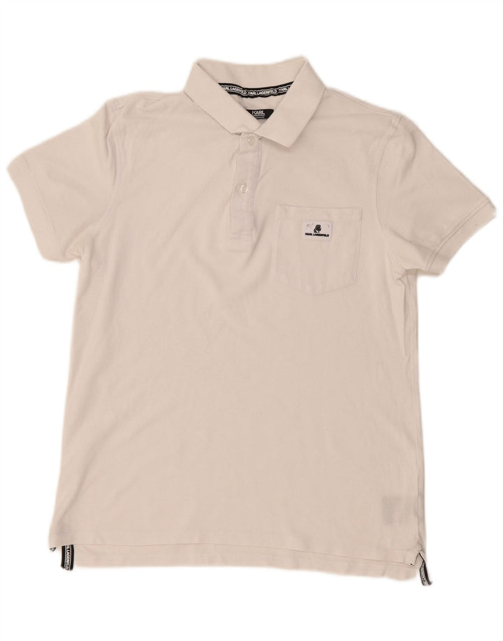 Tricou polo Karl Lagerfeld pentru bărbați, bumbac alb mediu
