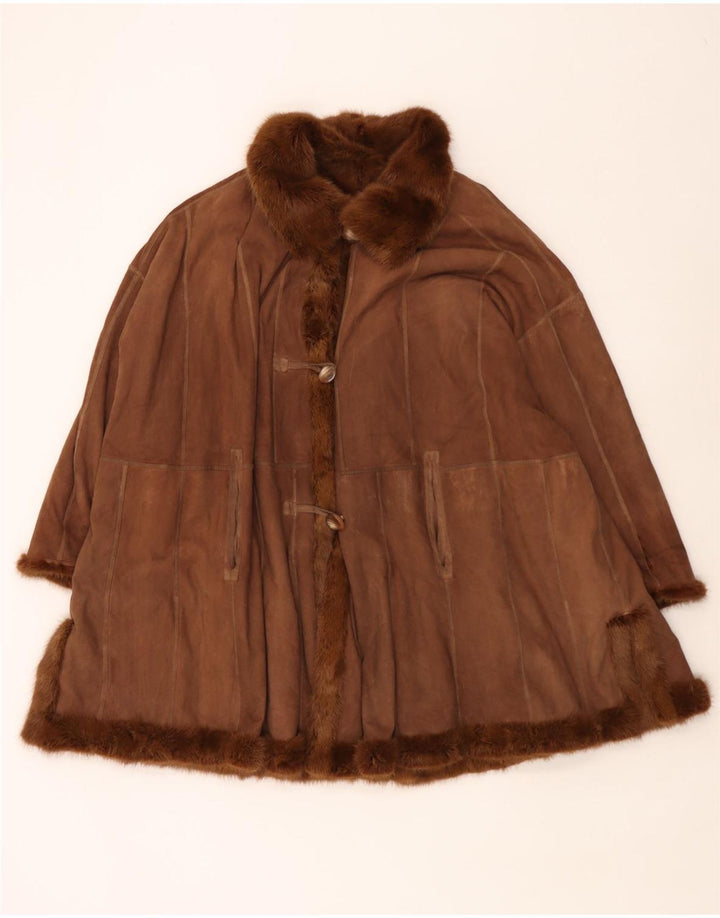 Paltonă de blană reversibilă supradimensionată pentru femei Vintage UK 18 XL maro