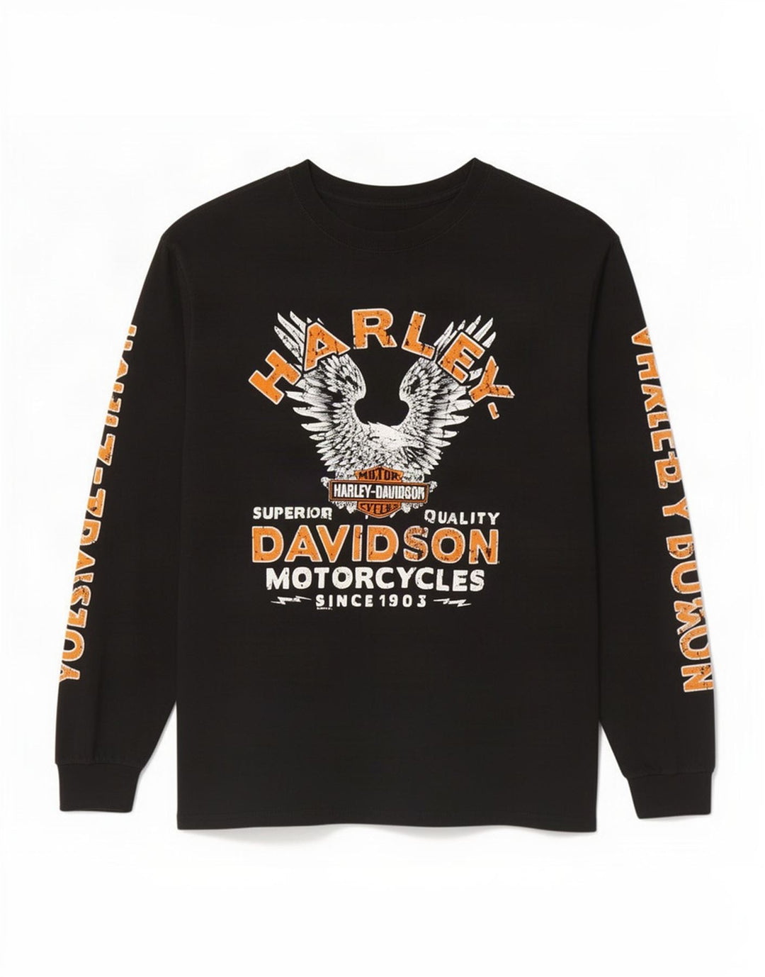 Top grafic pentru bărbați Harley Davidson cu mânecă lungă, mare, negru, bumbac