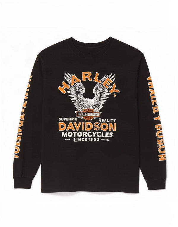 Top grafic pentru bărbați Harley Davidson cu mânecă lungă, mare, negru, bumbac