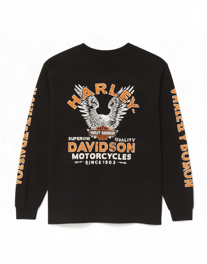 Top grafic pentru bărbați Harley Davidson cu mânecă lungă, mare, negru, bumbac