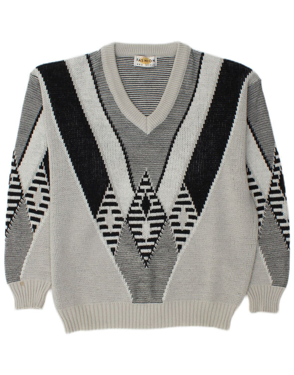 Pulover VINTAGE pentru bărbați cu decolteu în V UK 34/36 XS Gri Argyle/Diamond