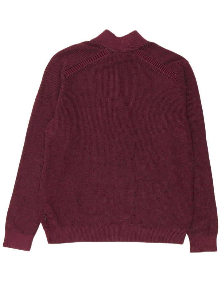Pulover pentru bărbați Ted Baker, cu fermoar, cu gât, mărimea 6 2XL, poliester burgundă