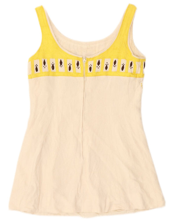 Bluză fără mâneci crop vintage pentru femei UK 10 Small Colorblock alb