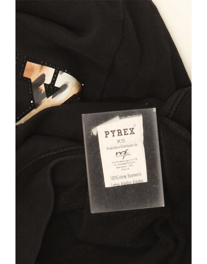 Pulover Pyrex pentru femei, cu grafică, UK 6 XS, bumbac negru