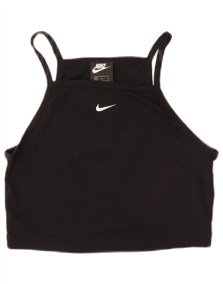 Top crop pentru fete NIKE 10-11 ani, bumbac mediu negru