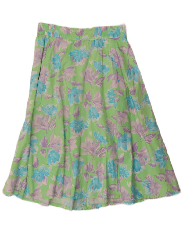 Fusta Midi Evazată Vintage Femei IT 42 Medium W30 Bumbac Floral Verde