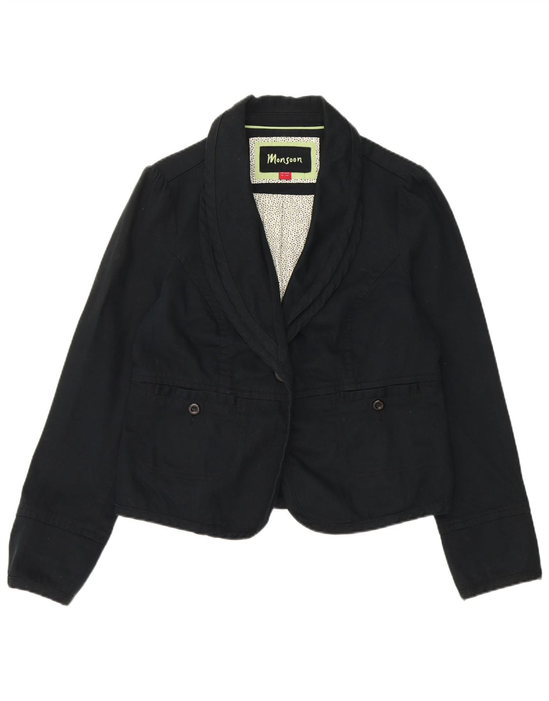 Sacou blazer pentru femei Monsoon cu 1 nasture UK 16 mare, bumbac bleumarin