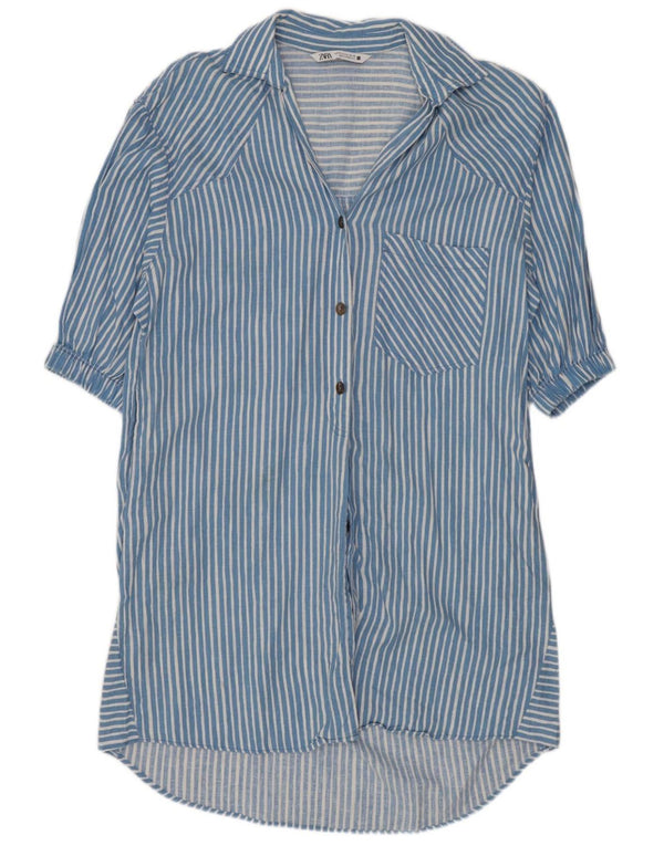 Rochie cămașă supradimensionată cu mânecă scurtă pentru femei Zara UK 6 XS Blue Pinstripe
