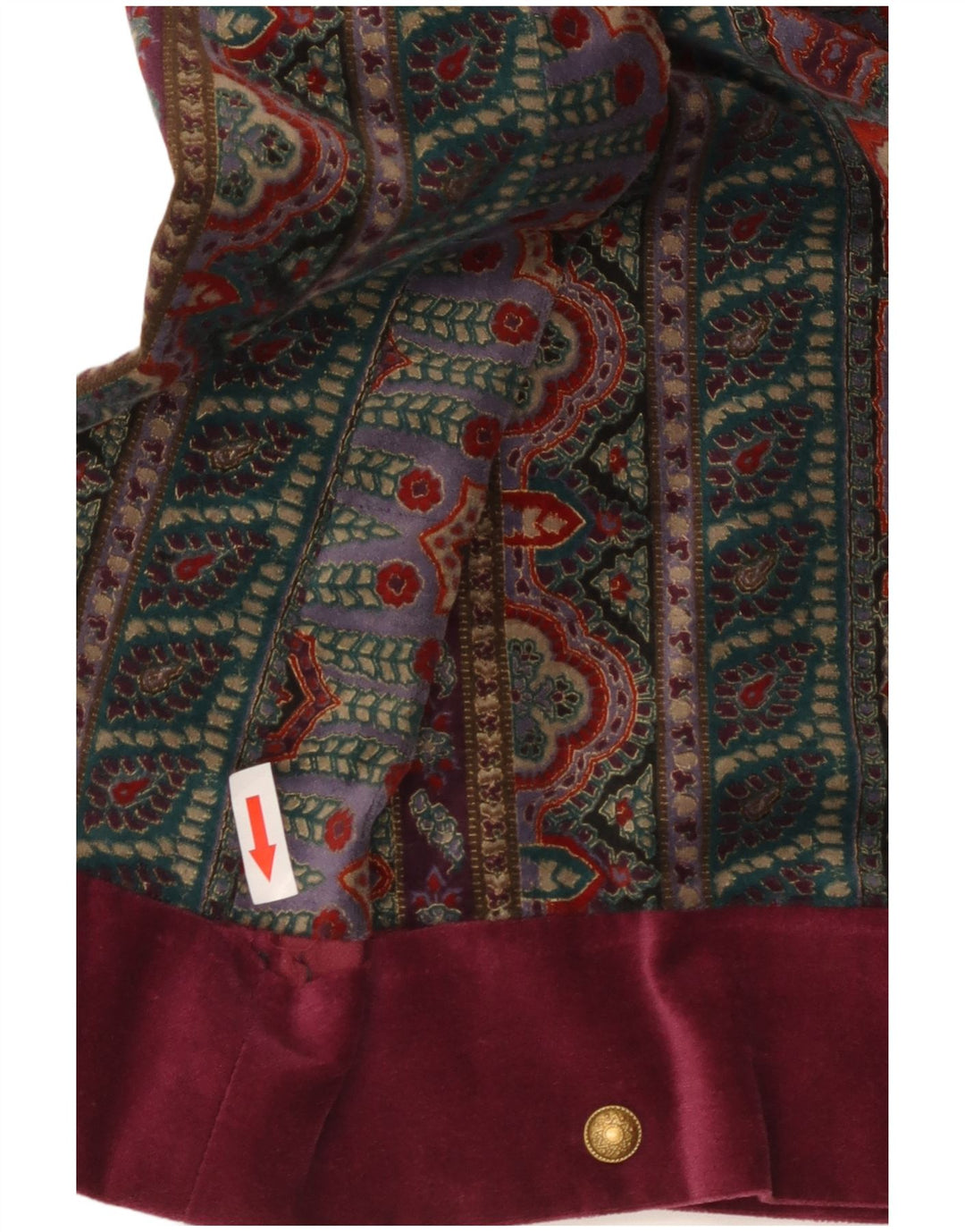 Fusta evazată din catifea vintage pentru femei IT 42 Medium W26 Burgundy Fair Isle