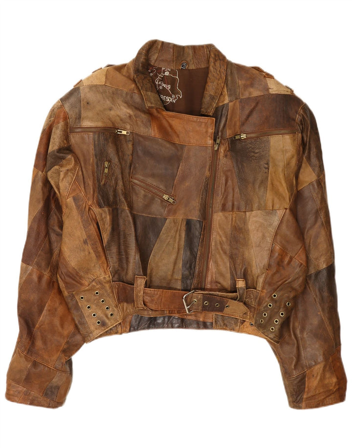 Jachetă Bomber din piele vintage pentru femei UK 16 mare maro mozaic