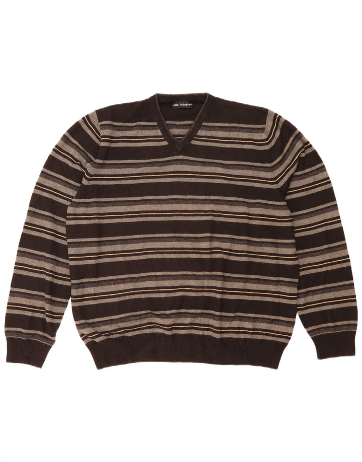Pulover cu decolteu în V cu autograf pentru bărbați Marks & Spencer, XL, cu dungi negre
