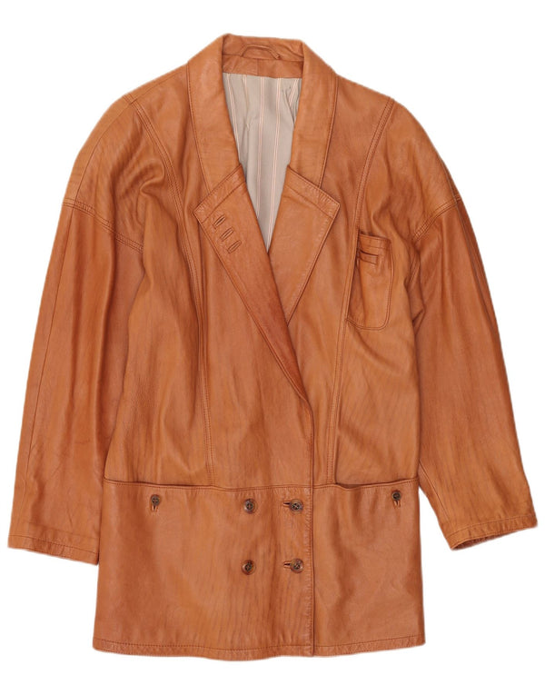 Palton din piele vintage pentru femei la dublu piept UK 14 mare maro