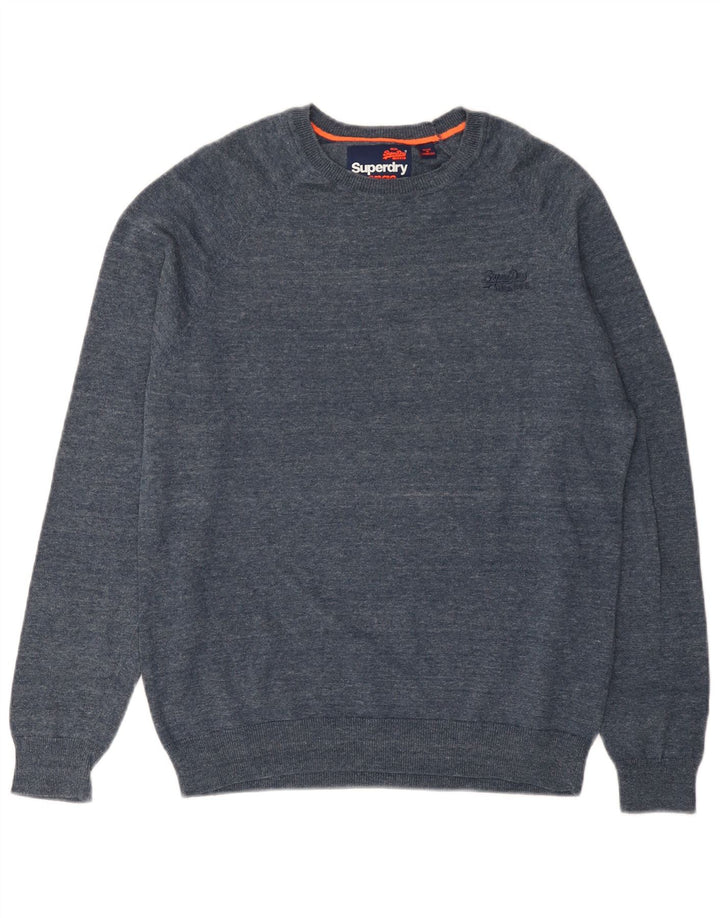 Pulover pentru bărbați Superdry cu decolteu triplu, mare, albastru, bumbac cu pete