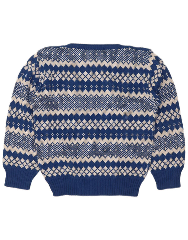 Pulover vintage pentru femei cu gâtul cu barca UK 12 Medium Blue Fair Isle