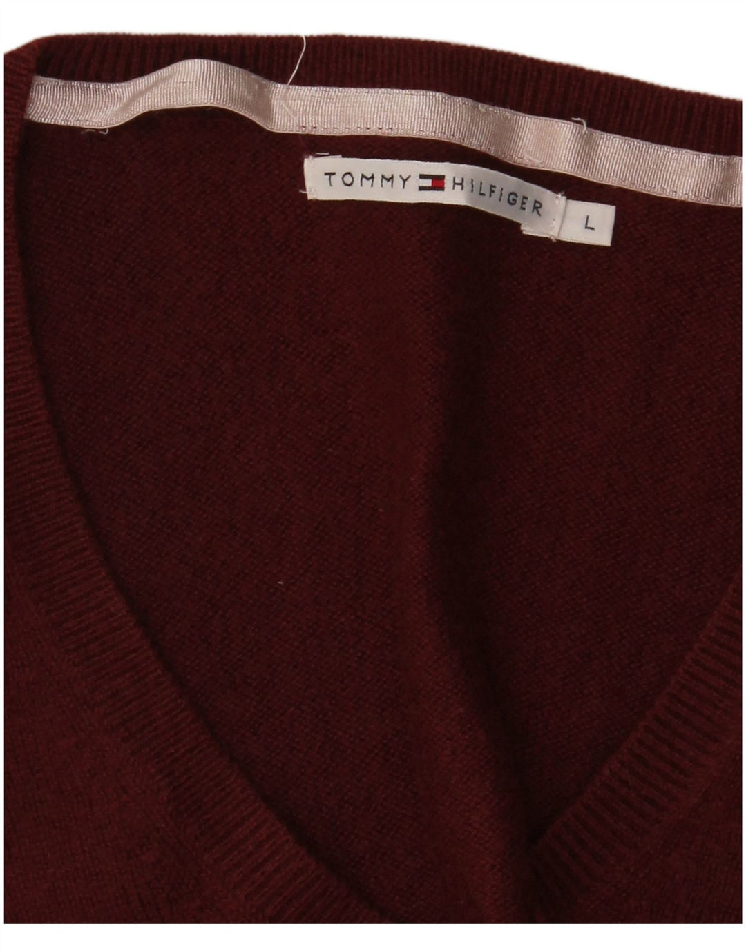 Pulover cu decolteu în V Tommy Hilfiger pentru femei UK 14 Maroon mare
