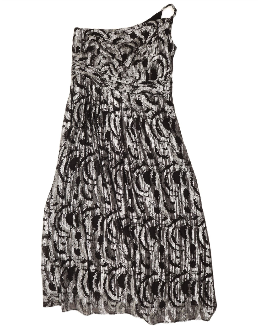 Rochie Maxi pentru femei Monsoon, cu model abstract, cu un umăr UK 16, argintiu mare