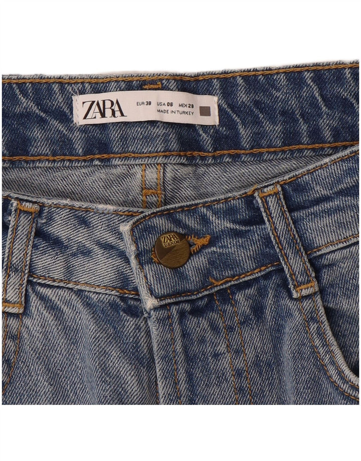 Pantaloni scurți din denim învechit pentru femei Zara EU 38 Mici W28 Albastru