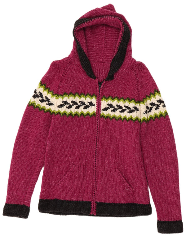 Pulover cardigan cu glugă vintage pentru femei UK 10 mic roz geometric