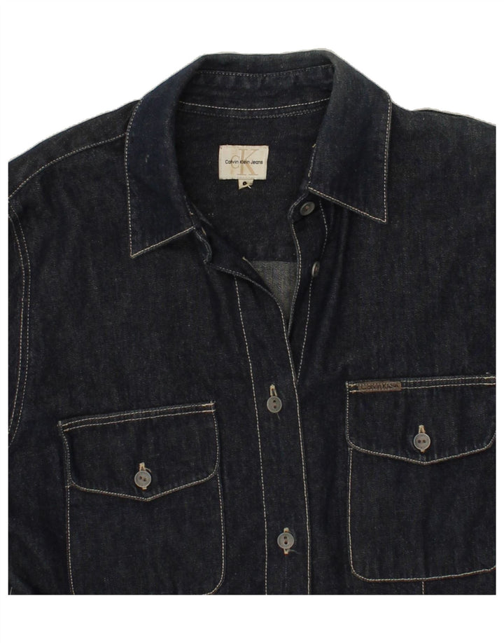 CALVIN KLEIN Womens Denim Shirt UK 10 Small Navy Blue Cotton Vintage Calvin Klein and Second-Hand Calvin Klein from Messina Hembry 