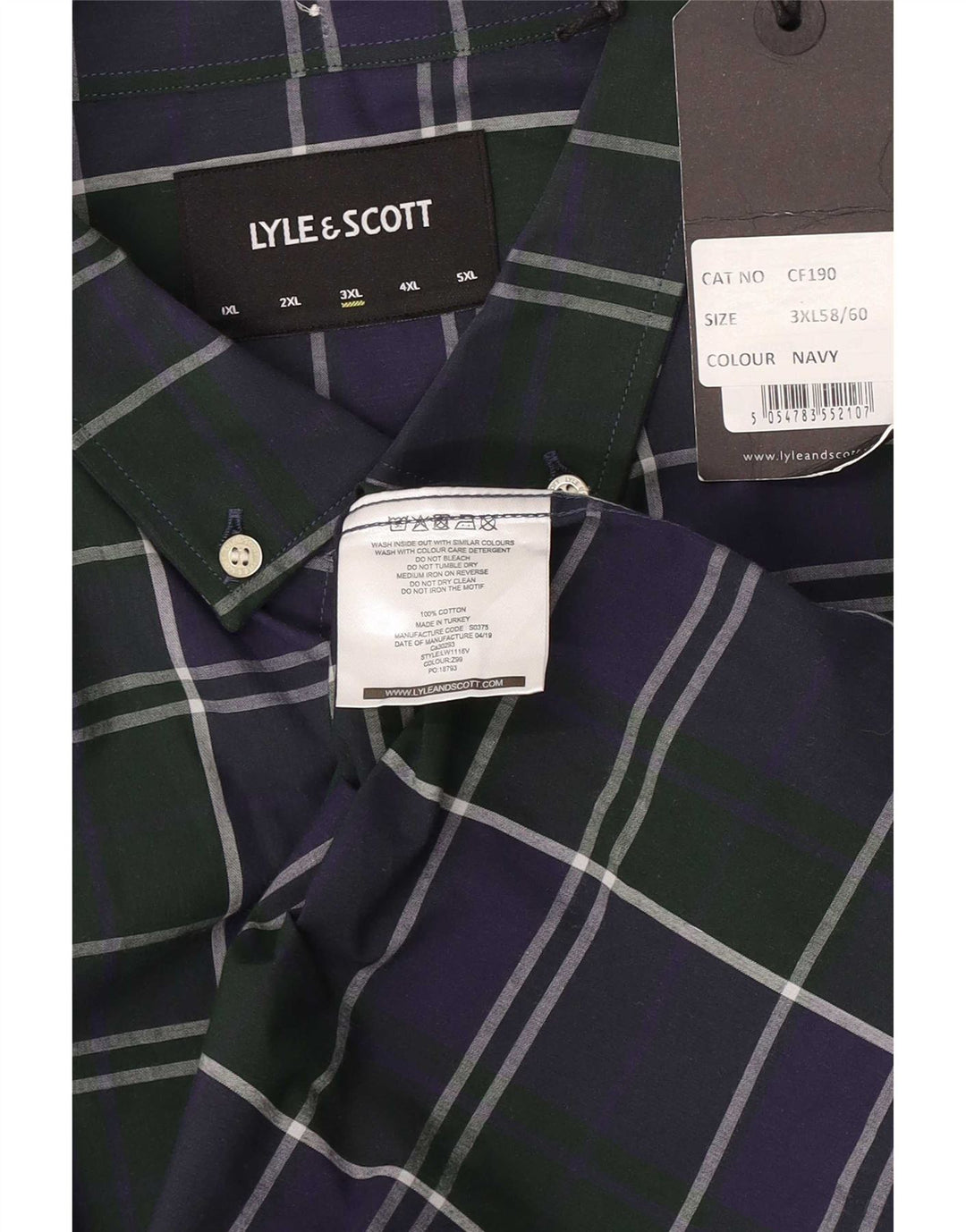 Cămașă pentru bărbați Lyle & Scott 3XL, bumbac cu carouri bleumarin