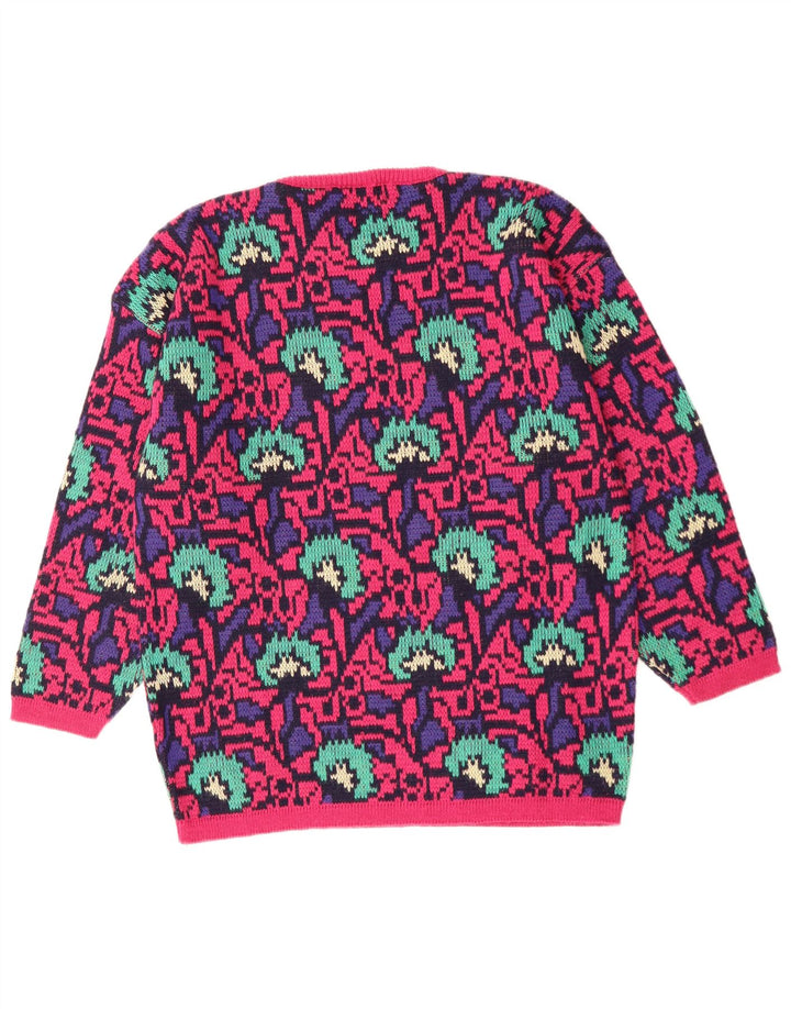 Pulover VINTAGE pentru femei cu model abstract, cu gâtul turn, pulover UK 16 mare, roz