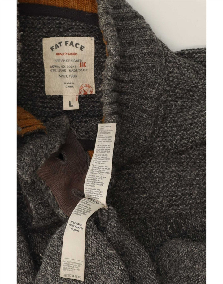 Pulover pentru bărbați Fat Face, cu nasturi, cu gât, lână mare pete gri