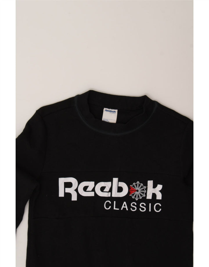 REEBOK Mens Classic Graphic Sweatshirt Jumper XS Black Cotton Vintage Reebok and Second-Hand Reebok from Messina Hembry 