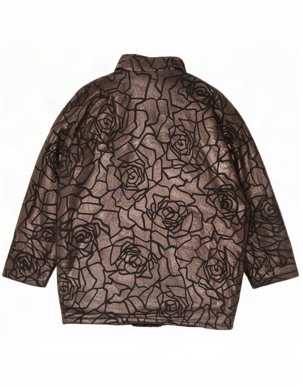 Pardesiu supradimensionat vintage pentru femei cu mâneci 3/4 UK 14 Medium Black Floral